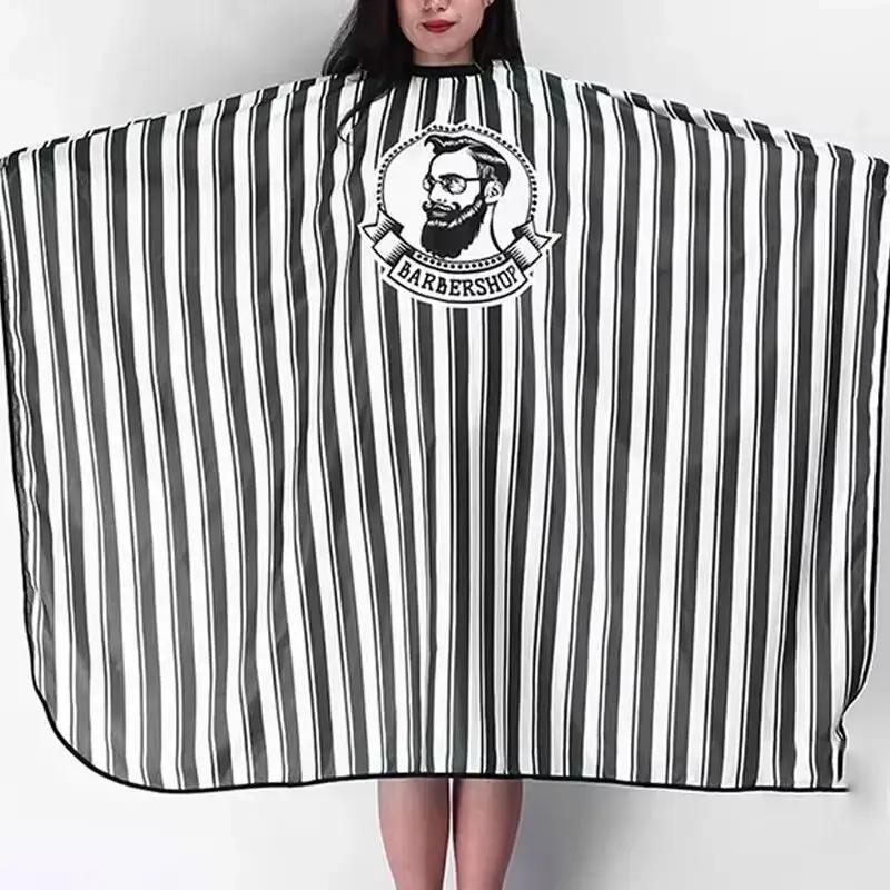 Capa de peluquería de rayas negras y blancas para salón de peluquería y barbero