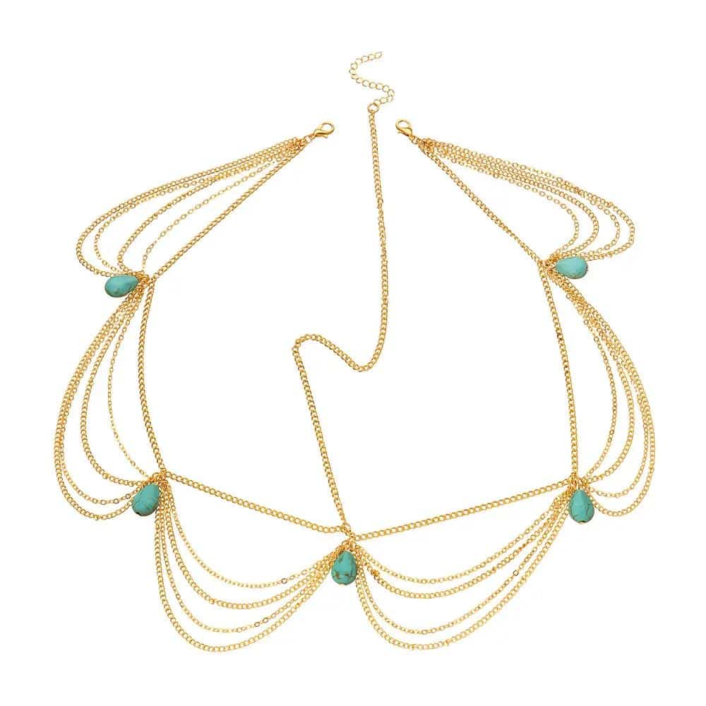 Catena per capelli con perle turchesi - Dorato