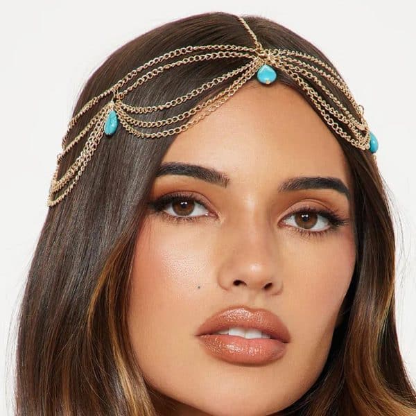 Chaîne de tête avec perles turquoise