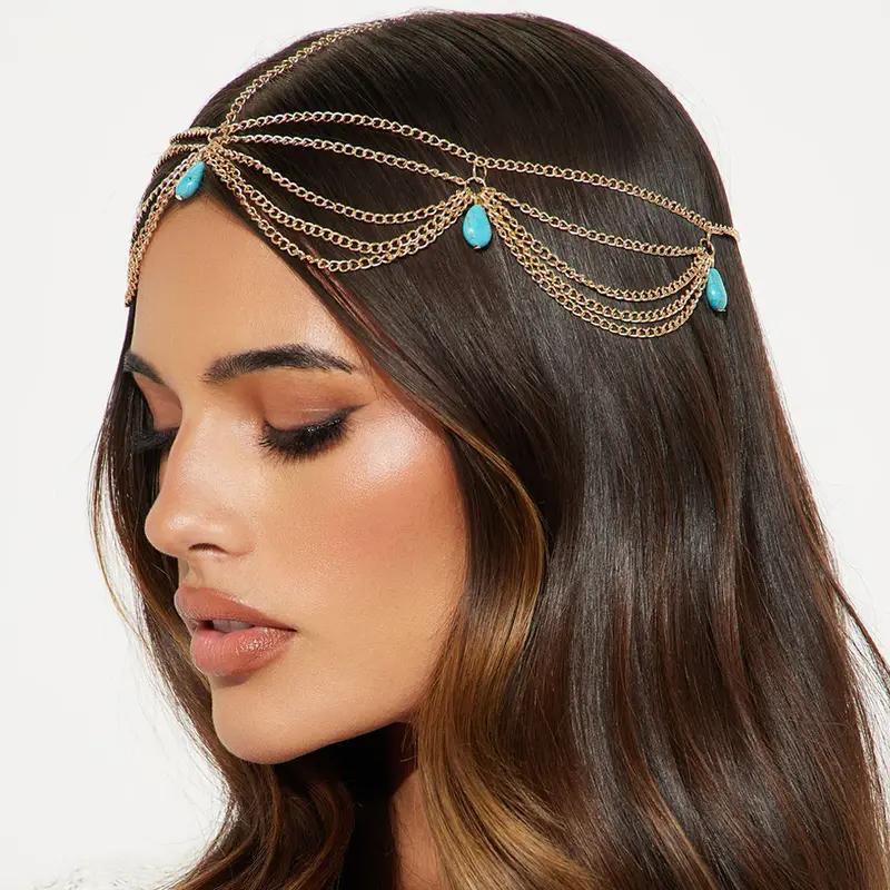 Catena per capelli con perle turchesi