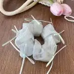 Chouchou coréen en tissu vaporeux orné de rubans décoratifs - Vert Menthe