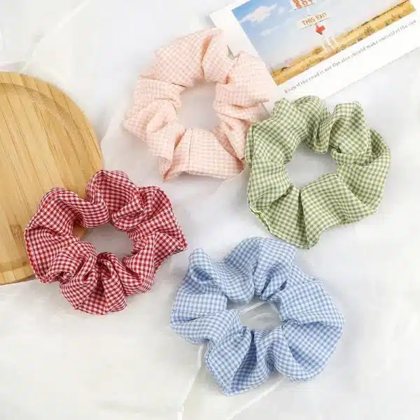 Chouchous pour cheveux à carreaux vichy plissés en lot de 3