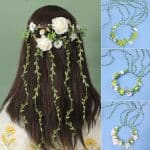 Couronne-de-Fleurs-Artificielles-Ornee-de-Marguerites-et-Rubans-galerie-3383