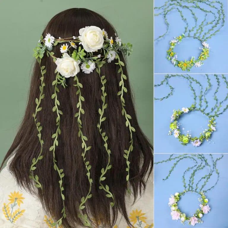 Couronne-de-Fleurs-Artificielles-Ornee-de-Marguerites-et-Rubans-galerie-3383