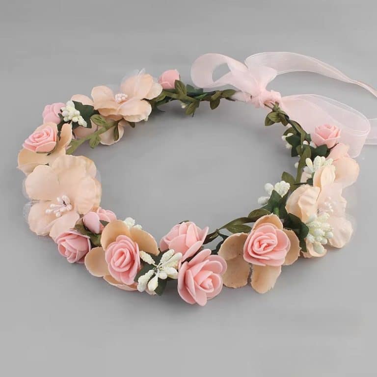 Couronne florale pour cheveux avec roses en soie et rubans en organza (2)
