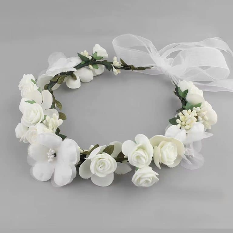 Couronne florale pour cheveux avec roses en soie et rubans en organza (3)