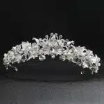 Diadème de mariage à fleurs avec perles nacrées et strass - Argenté