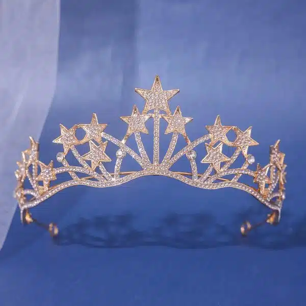 Diadème de mariage en forme de couronne orné d'étoiles et de strass