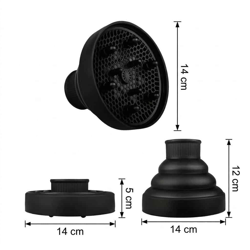 Difusor universal plegable de silicona para secador de pelo con rejilla de panal