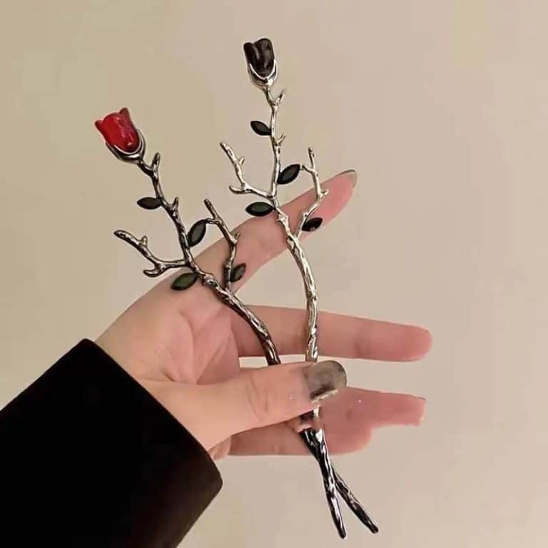 Epingle-a-Cheveux-Branche-de-Rose-avec-Feuilles-Emaillees-galerie-6453