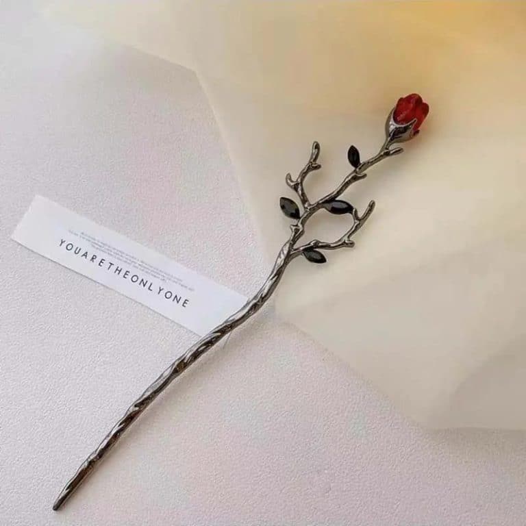 Epingle-a-Cheveux-Branche-de-Rose-avec-Feuilles-Emaillees-galerie-7146