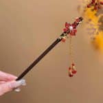 Epingle-a-Cheveux-Style-Asiatique-Ornee-de-Fleurs-et-Perles-Pendantes-galerie-4398
