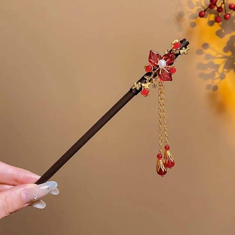 Epingle-a-Cheveux-Style-Asiatique-Ornee-de-Fleurs-et-Perles-Pendantes-galerie-4398