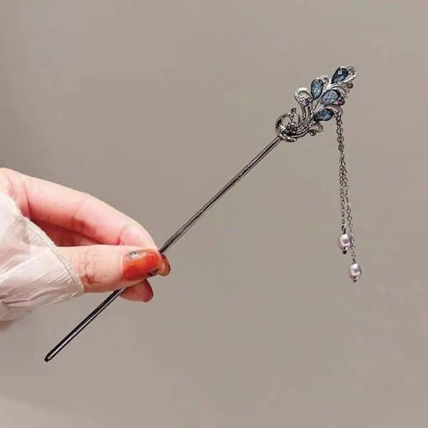 Épingle à cheveux de style baroque florale gris anthracite avec perles