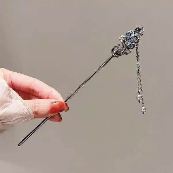 Épingle à cheveux de style baroque florale gris anthracite avec perles