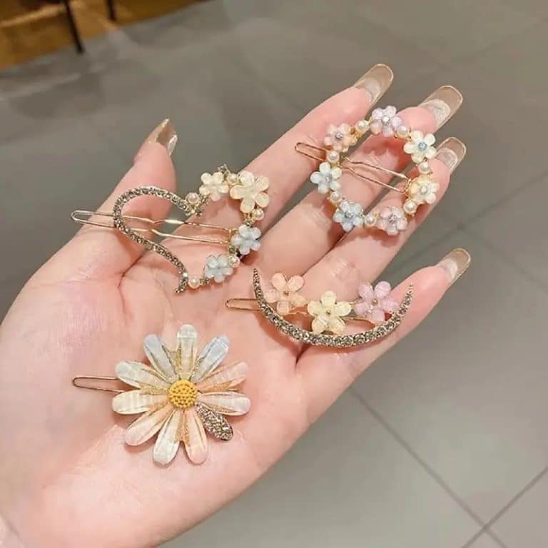 Epingles-a-Cheveux-a-Motifs-Floraux-Multicolores-et-Strass-Dores-galerie-7965