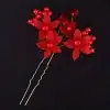 Épingles à cheveux de mariage avec fleurs rouges et perles