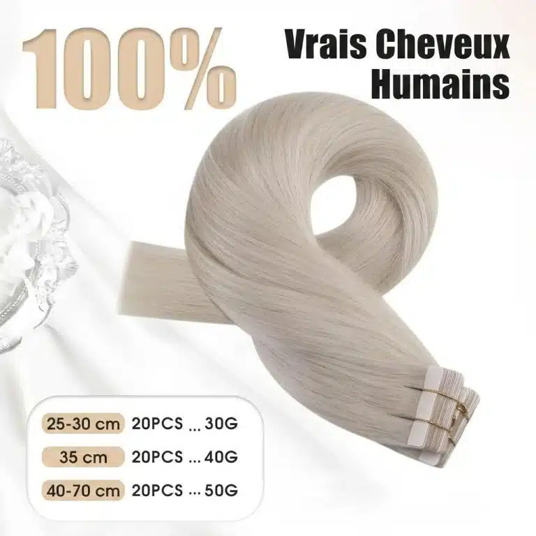 Extensions a Bande Adhesive Blond Platine Ondule Leger en Cheveux Humains