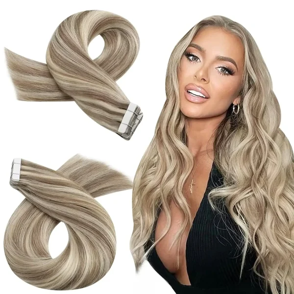 Extensions à bandes adhésives double face cheveux Remy lisses blond cendré