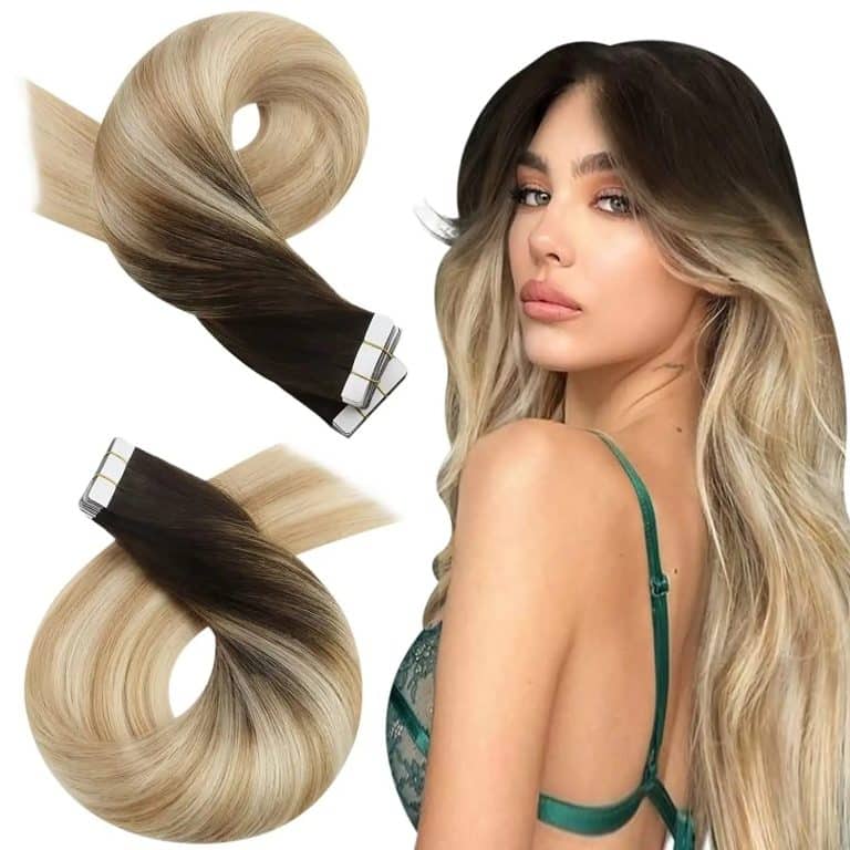 Extensions à bandes adhésives en cheveux naturels Balayage Brun Cendré avec Blond Platine - 569