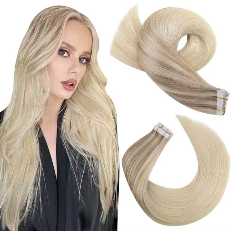 Extensions en bande adhésive invisibles blond clair et lisse en cheveux Remy - 2566