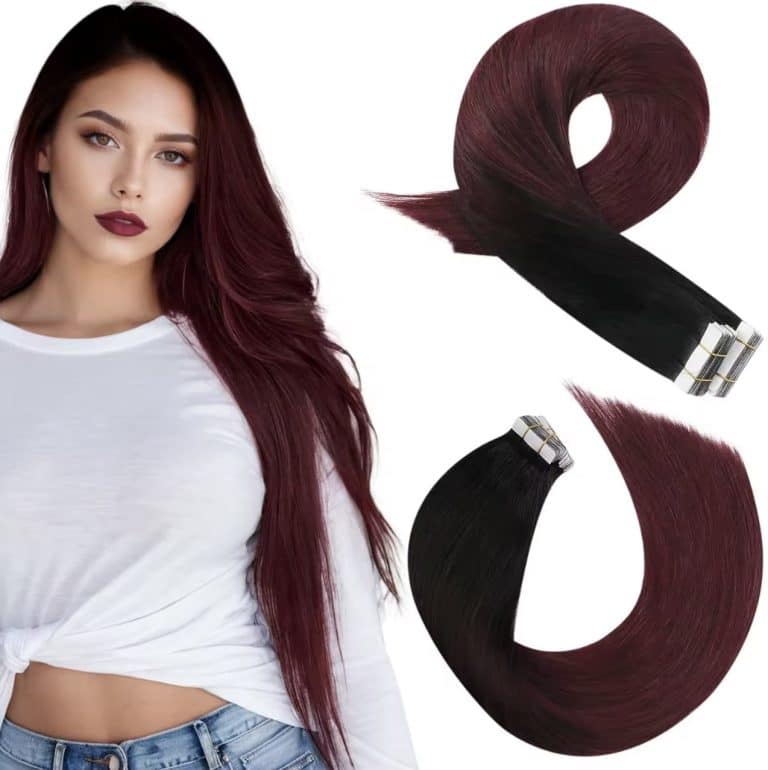 Extensions tape in lisses ombré noir à bordeaux en cheveux humains - 4569