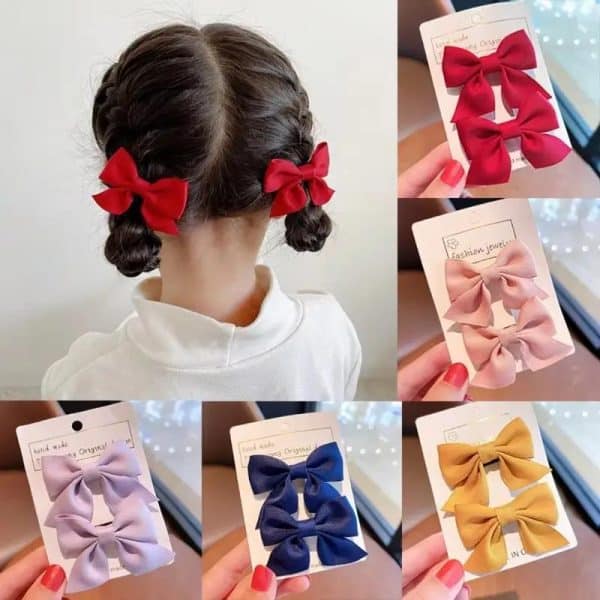 Lot de 2 barrettes en forme de nœud satiné pour cheveux