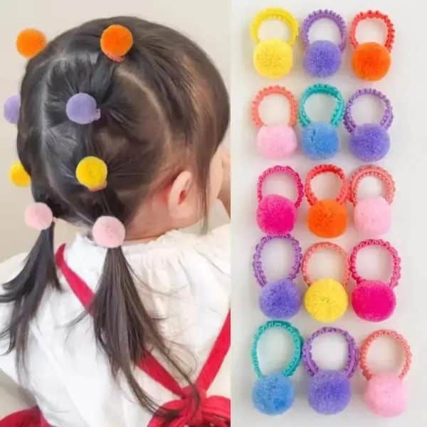 Lot de 20 élastiques à cheveux pour enfants avec pompons colorés