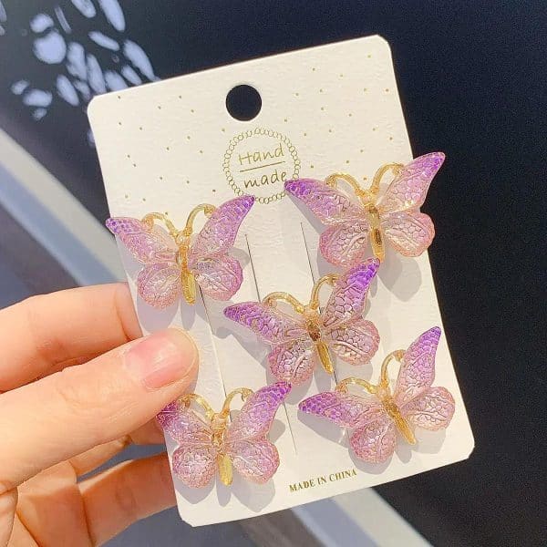 Lot de 5 pinces à cheveux papillon multicolores pour jeune fille
