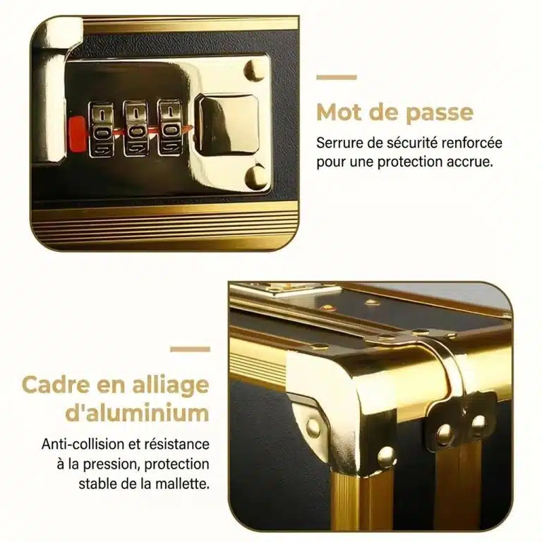 Mallette rigide de coiffeur en alliage d'aluminium avec double serrure et organiseur intérieur
