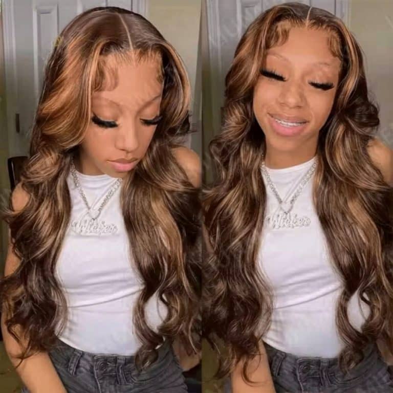 Mèches tissage cheveux humains body wave châtain avec reflets blond miel (2)