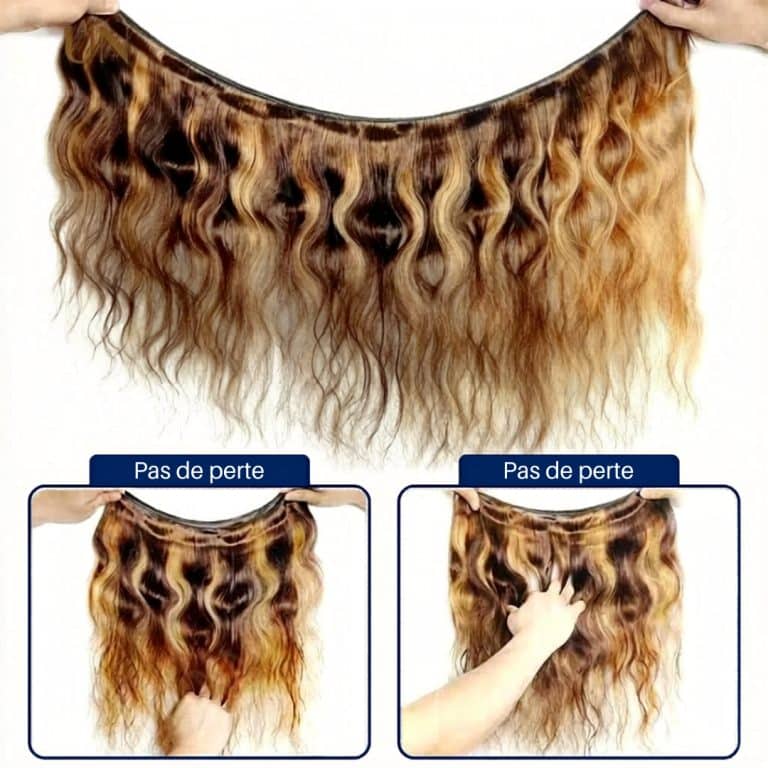 Mèches tissage cheveux humains body wave châtain avec reflets blond miel (4)