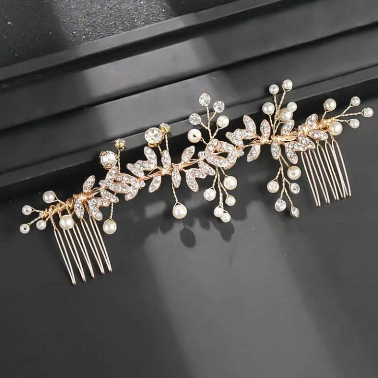 Peigne-a-Cheveux-Double-Peigne-avec-Strass-et-Perles-avec-Motif-Floral-galerie-7271