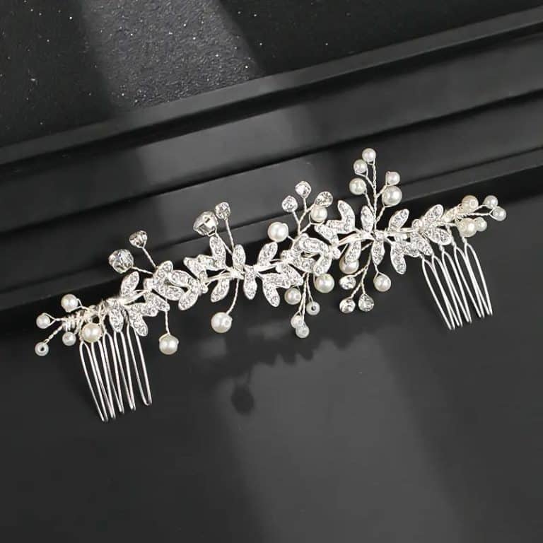 Peigne-a-Cheveux-Double-Peigne-avec-Strass-et-Perles-avec-Motif-Floral-galerie-8968
