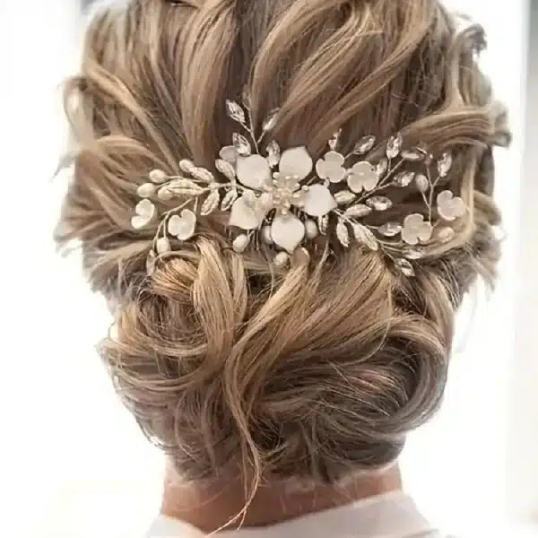 Accueil Peigne a Cheveux Floral Dore avec Perles Nacrees et Cristaux