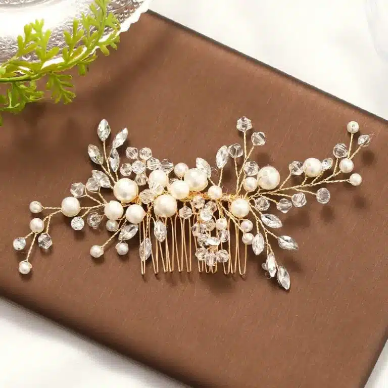 Peigne à cheveux de mariée avec perles et cristaux - Blanc
