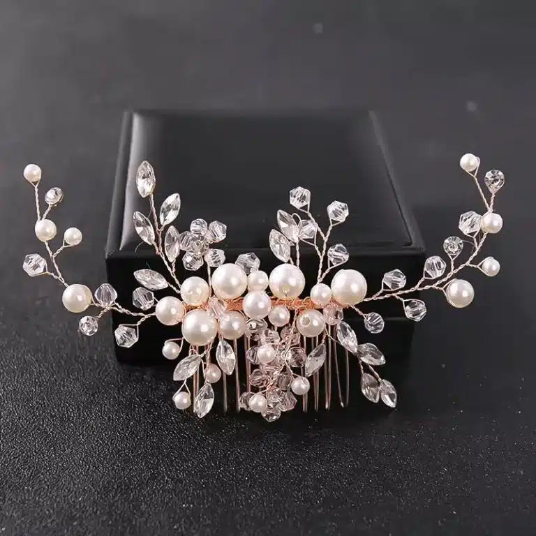 Peigne à cheveux de mariée avec perles et cristaux - Or Rose