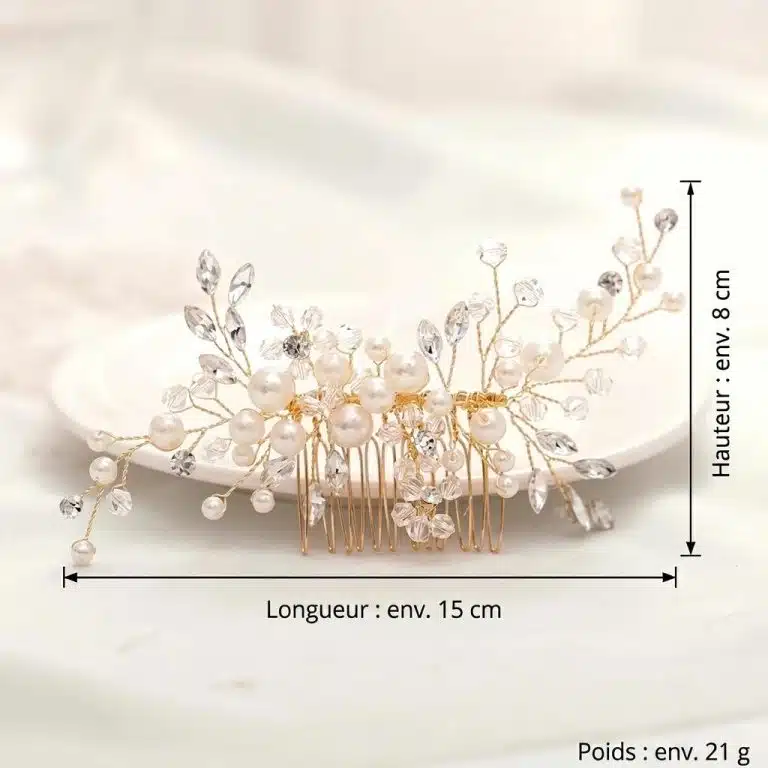 Peigne à cheveux de mariée avec perles et cristaux