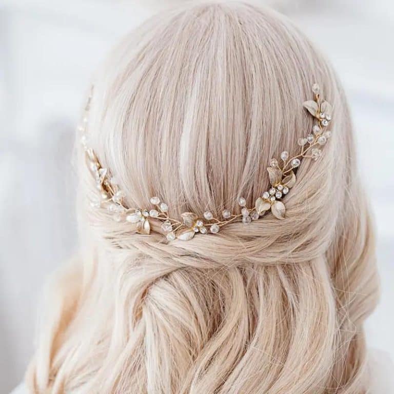 Peigne-de-Mariage-en-Feuilles-Dorees-Orne-de-Perles-et-Strass-galerie-5624