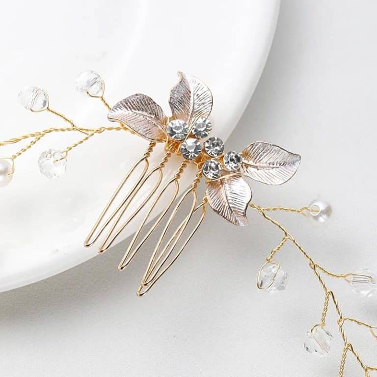 Peigne-de-Mariage-en-Feuilles-Dorees-Orne-de-Perles-et-Strass-galerie-7722