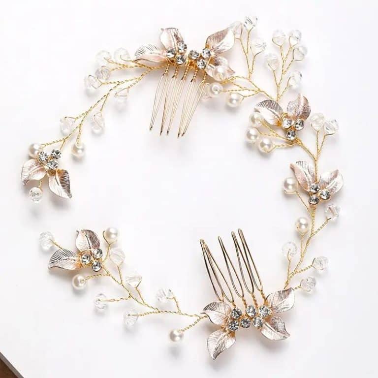 Peigne-de-Mariage-en-Feuilles-Dorees-Orne-de-Perles-et-Strass-galerie-8155