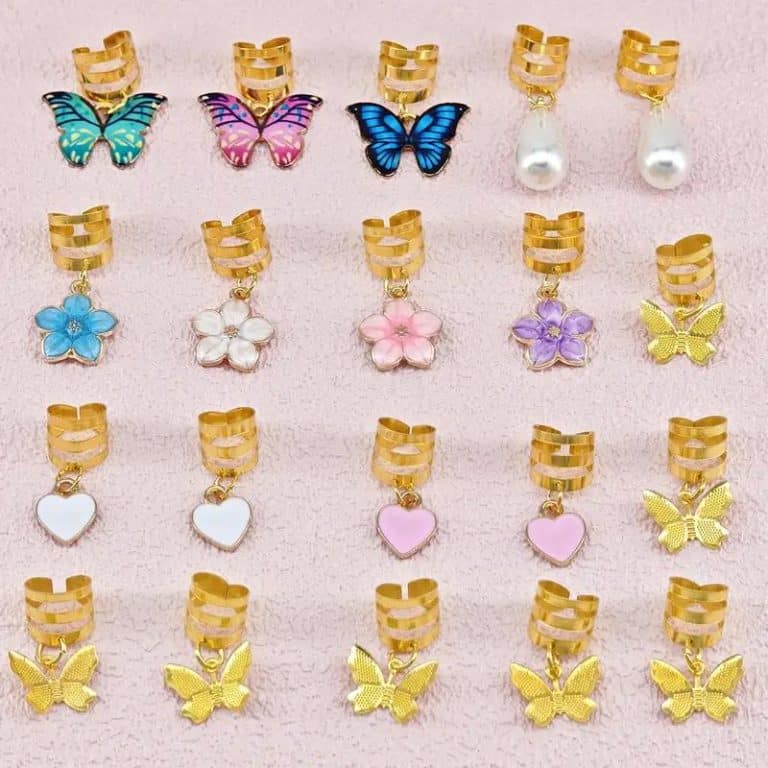 Perles-Decoratives-a-Spirale-Doree-pour-Tresses-avec-Papillons-et-Fleurs-galerie-5336