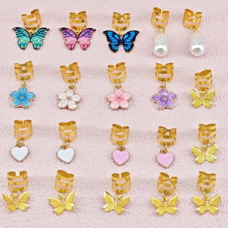 Cuentas decorativas de espiral dorada para trenzas con mariposas y flores