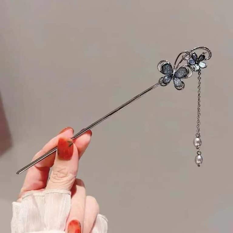 Pic-a-Cheveux-Elegant-de-Papillon-et-Fleur-avec-Strass-Scintillants-en-Alliage-Argente-galerie-5137