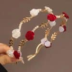 Serre-tete-Floral-Rouge-et-Blanc-en-Metal-Dore-avec-Perles-Nacrees-galerie-1151