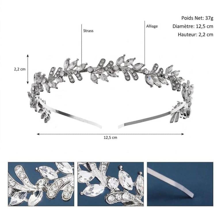 Serre-tete-Ornemente-avec-Motif-de-Feuilles-de-Laurier-Sertis-de-Strass-technique-8619-1