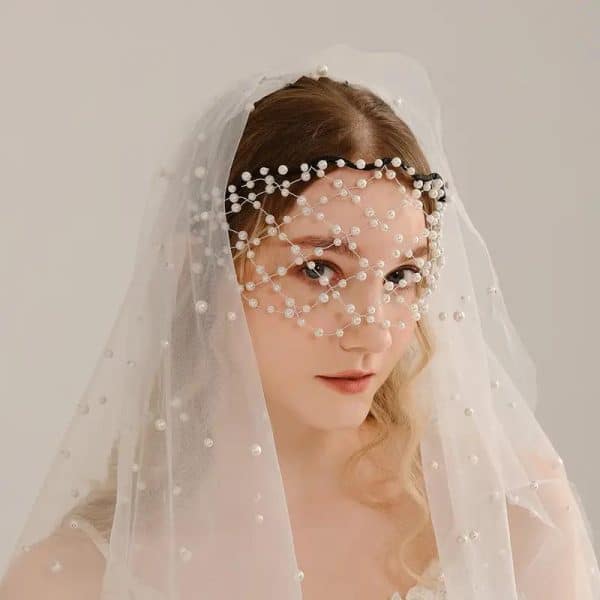 Serre-tête de mariage en forme de diadème ajouré à perles