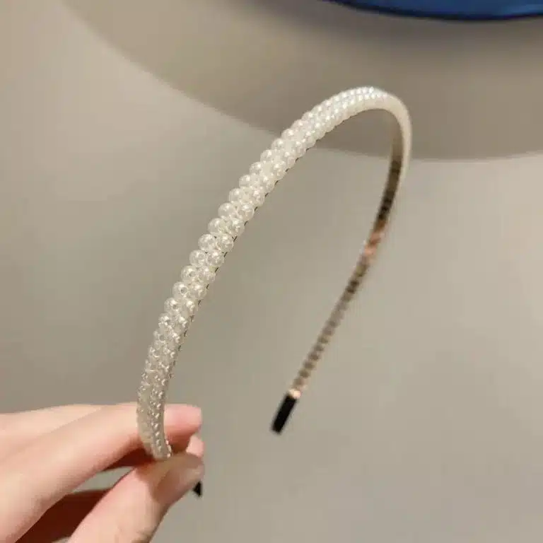 Serre-tête en forme d'arceau incurvé orné de perles nacrées - Perles avec Strass