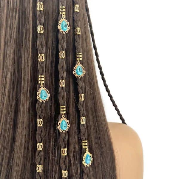 Set de bijoux pour tresses avec pendentifs à pierre turquoise et perles tubulaires