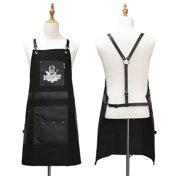 Tablier de barbier en toile de coton avec bretelles croisées ajustables